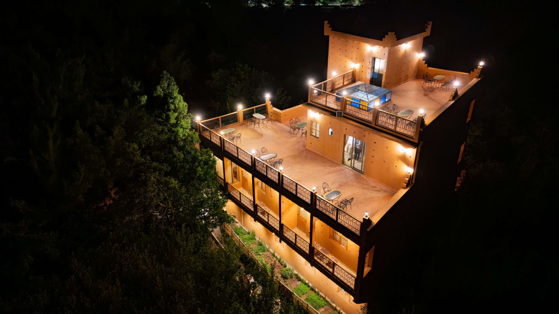 Riad Berber Towers at night